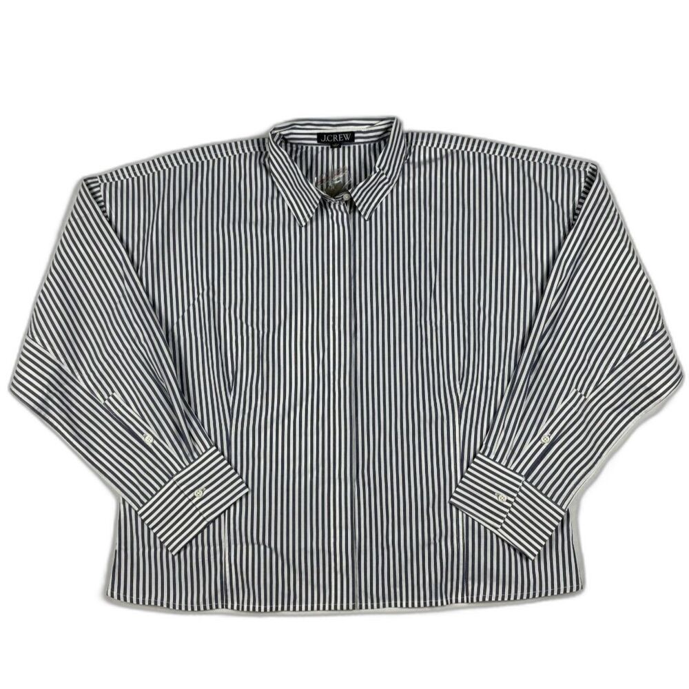 J.Crew Étienne Crop Shirt NWT 20 Blue Stripe Boxy Cotton Preppy Coastal Plus